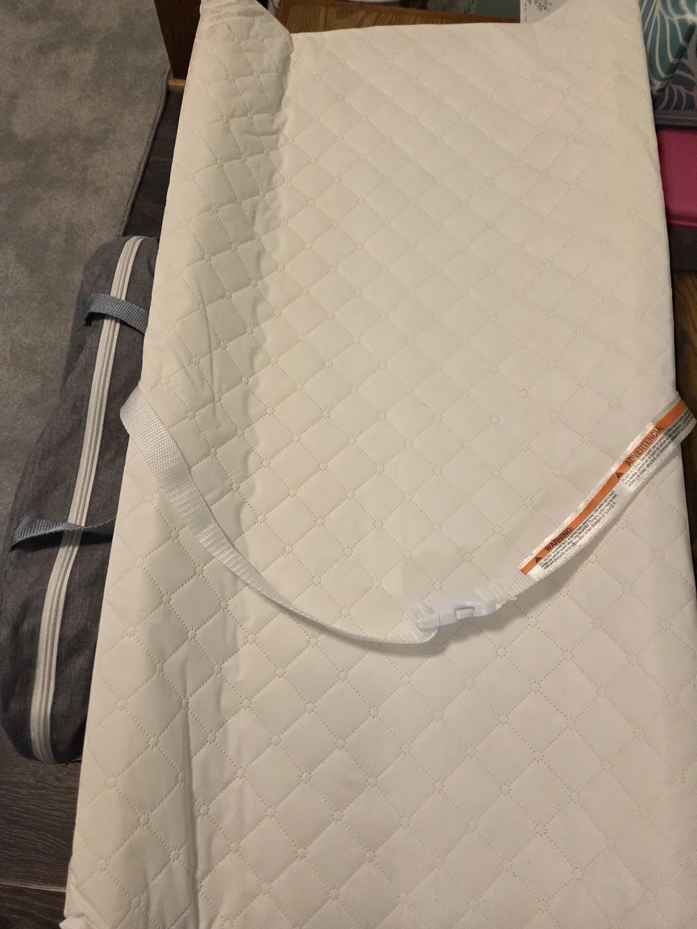 Quilted White Changing Pad Cover with Secure Strap